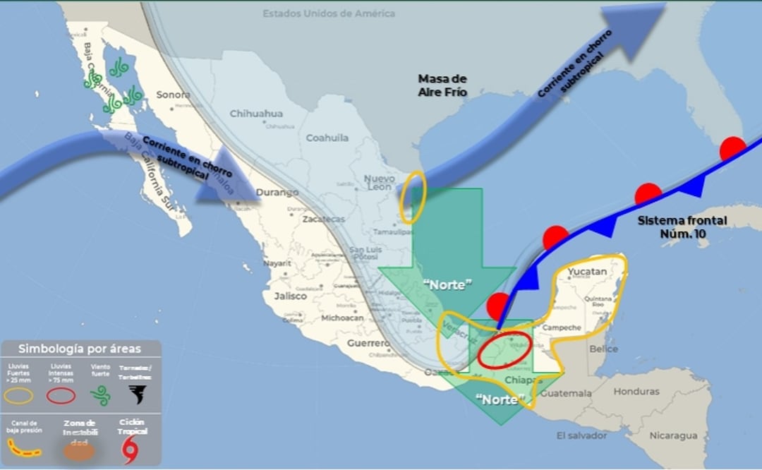 Un total de 17 estados sufren los efectos del Frente Frío 10. Foto: SMN