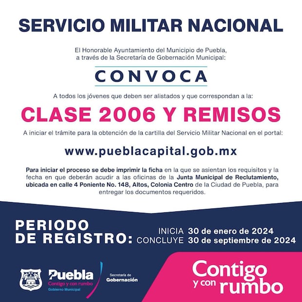 Los interesados deben acudir a la Junta Municipal de Reclutamiento en la 4 Poniente