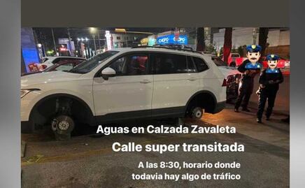 Fueron por pizza y les roban las llantas de su auto en Zavaleta