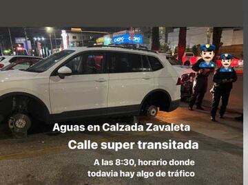 Fueron por pizza y les roban las llantas de su auto en Zavaleta