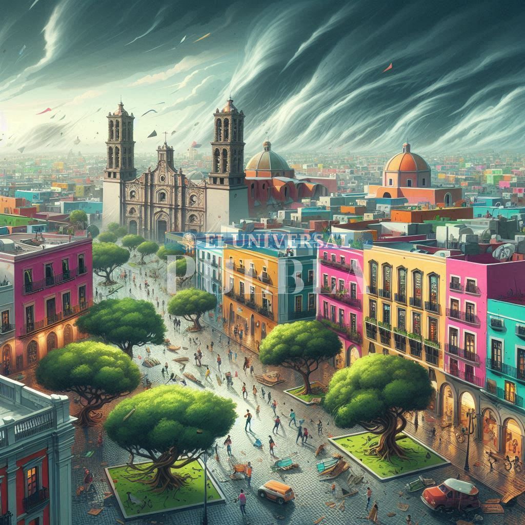 La IA hace esta interpretación del ojo de un huracán en Puebla | Foto: Bing para El Universal Puebla
