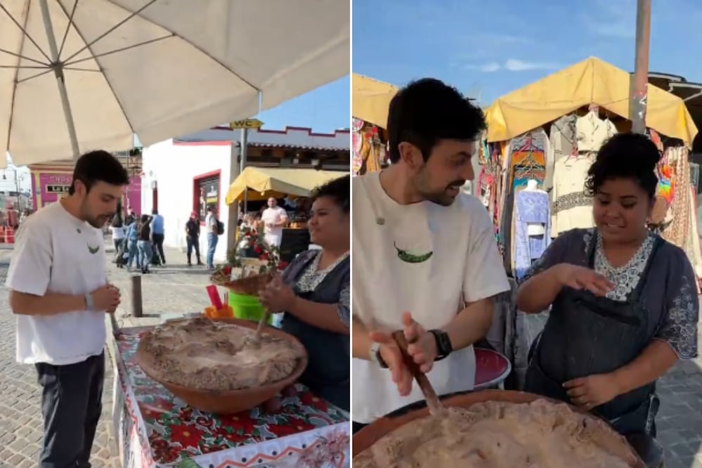 Alex Serrano probó la espuma de cacao en Cholula | Foto: Captura de TikTok