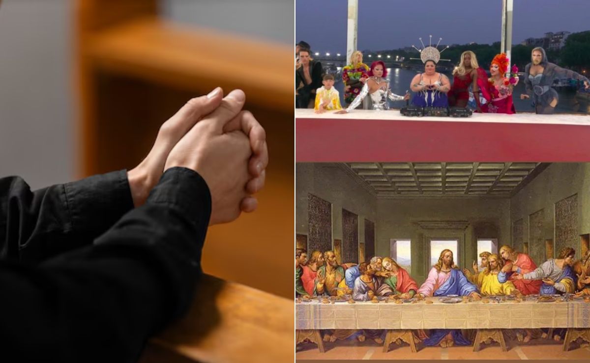 Católicos rezan en el Zócalo de Puebla por escenificación de la Última Cena en los Juegos Olímpicos