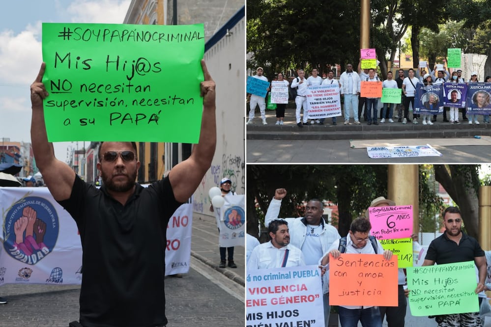 Padres poblanos se manifestaron en el Zócalo de Puebla para exigir procesos justos en la custodia de sus hijos | Foto: EsImagen