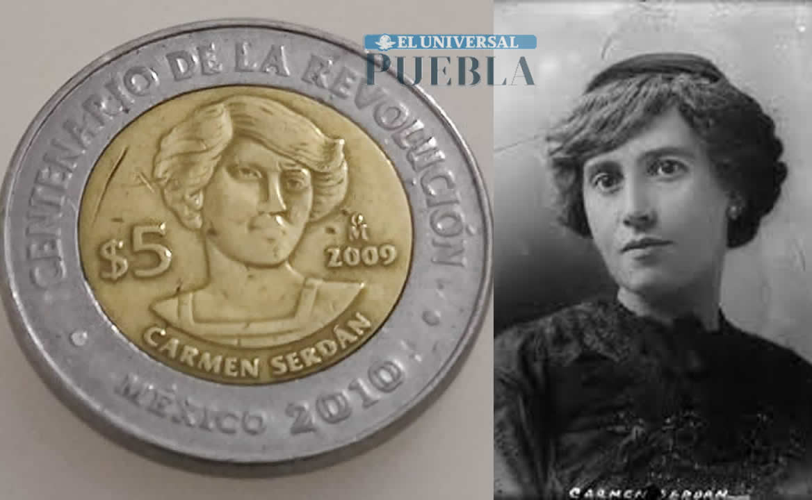 Hasta $150 puede valer esta moneda de 5 pesos de Carmen Serdán, heroína poblana de la Revolución