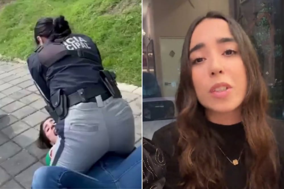 La mujer fue sometida por elementos de seguridad en las inmediaciones del Parque Intermunicipal de San Andrés Cholula | Foto: Captura de video Redes Sociales / Nay Salvatori