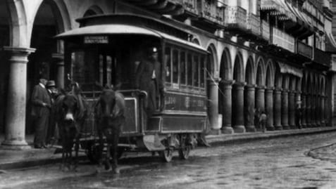 Así eran los tranvías de Puebla cuando eran jalados por mulas