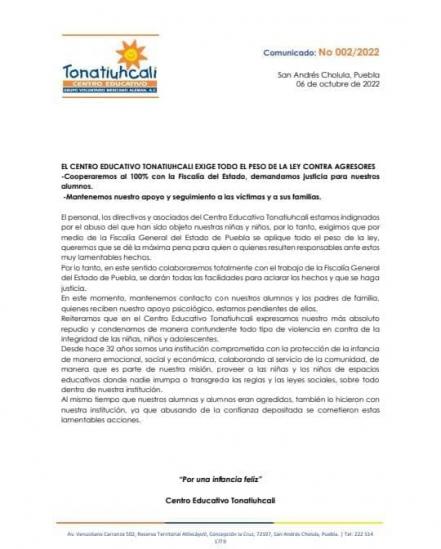 Reconoce kínder Tonatiuhcali casos de abuso sexual y exige justicia