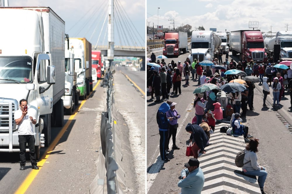 El bloqueo en la autopista Puebla-Orizaba generó largas filas de vehículos | Foto: EsImagen