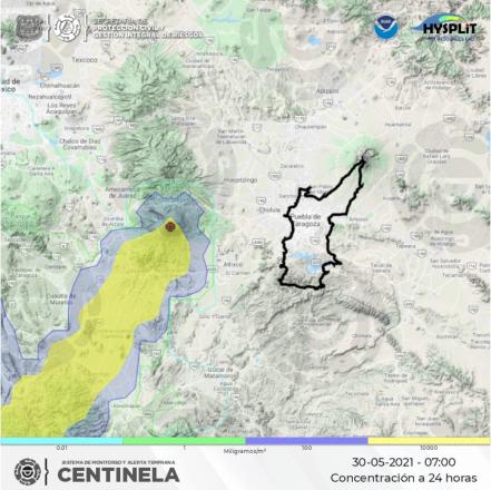 Monitoreo del volcán Popocatépetl, 30 de mayo 2021