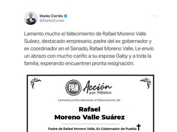 Lamentan políticos fallecimiento de Moreno Valle Suárez