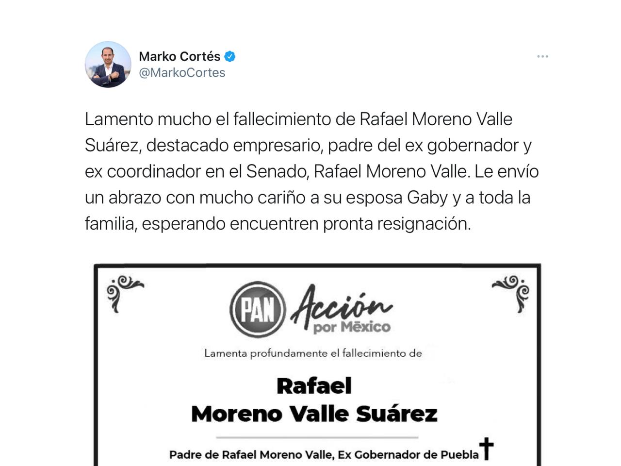 Lamentan políticos fallecimiento de Moreno Valle Suárez