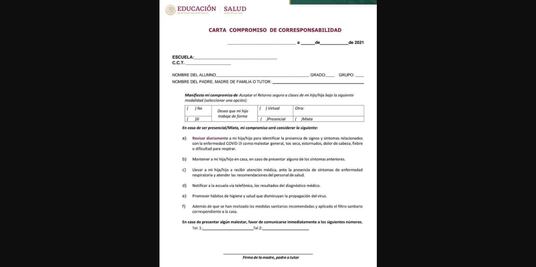 Carta Compromiso de Corresponsabilidad. Estas son las obligaciones que firmarán los padres de estudiantes ante la SEP