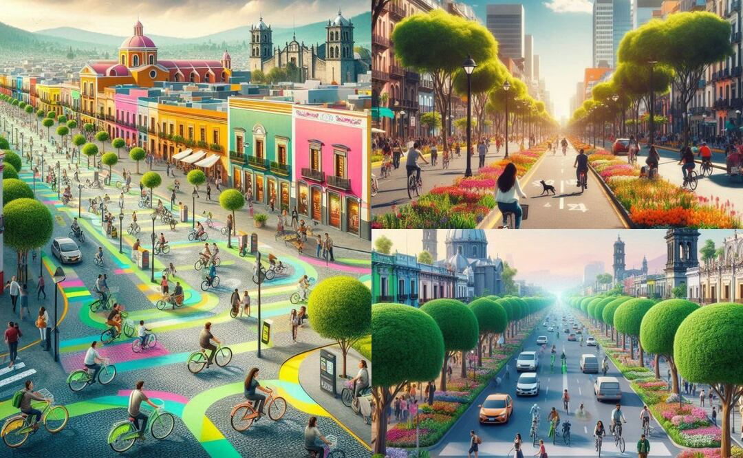 La IA interpretó cómo sería Puebla con menos automóviles | Foto: Bing