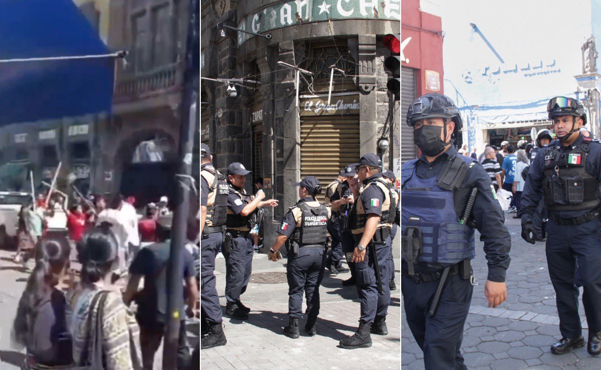 Se enfrentan ambulantes y policías municipales en el Centro Histórico de Puebla