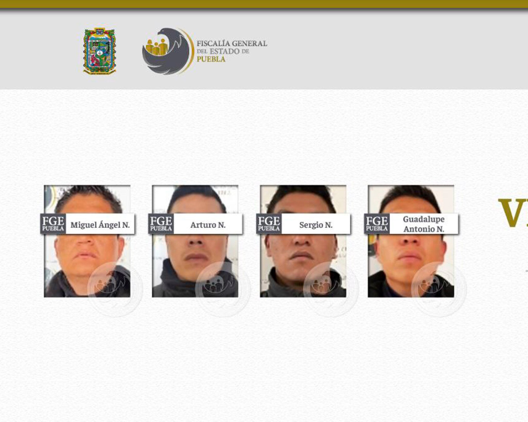 Miguel Ángel, Arturo, Sergio y Guadalupe Antonio son los policías municipales que fueron vinculados a proceso por la balacera de Reforma Sur | Foto: Fiscalía de Puebla