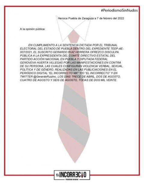 Disculpa pública del comunicador Gerardo Ruiz para Genoveva Huerta