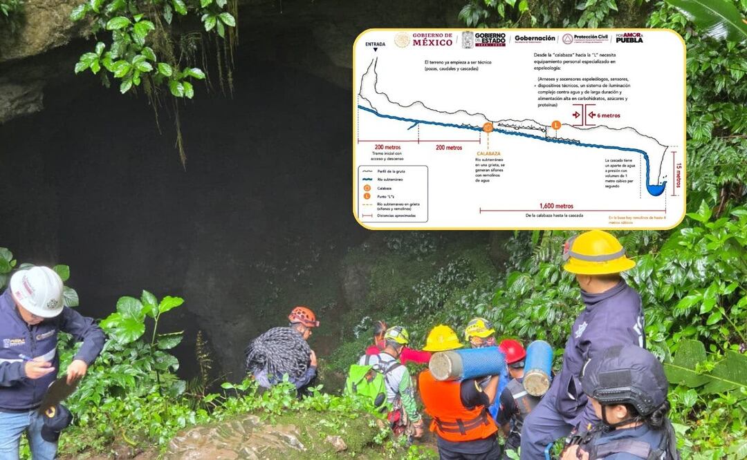 Se complica rescate de los tres cuerpos de la familia que quedó atrapada en la Gruta de Cuetzalan | Foto: Gobierno del Estado