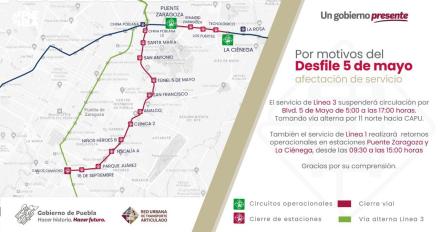 RUTA anuncia cierres por desfile del 5 de mayo