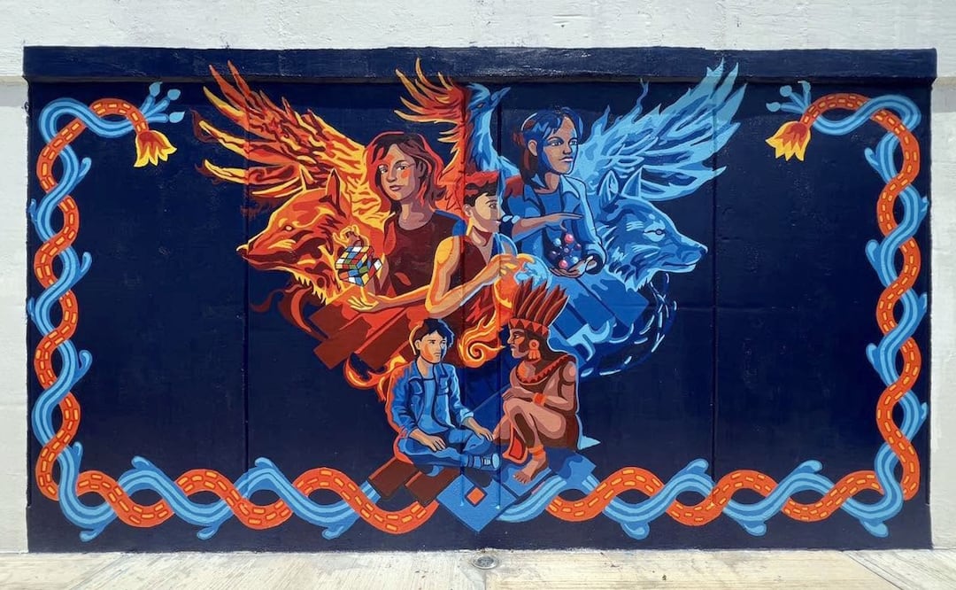 Plasman estudiantes BUAP su talento y creatividad en mural de la preparatoria de Tepeaca | Foto: BUAP.