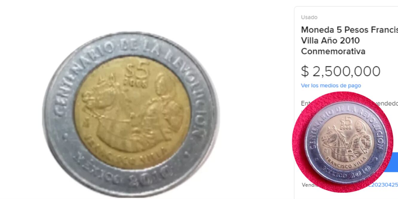 Moneda conmemorativa del Centenario de la Revolución que se oferta en dos millones y medio de pesos / Foto: Captura de Pantalla Mercado Libre / Redes Sociales