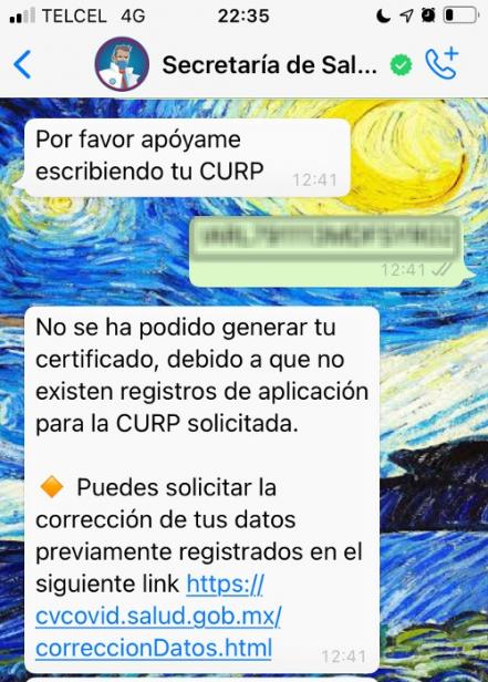 Certificado de vacunación Covid Puebla. ¿Cómo pedir corrección de datos por Whatsapp?