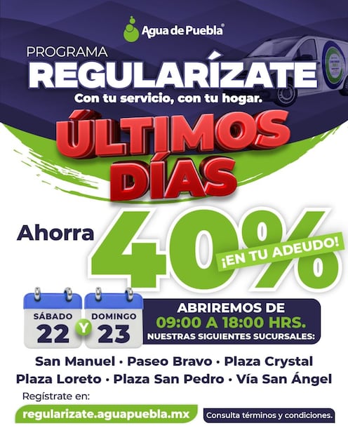 El programa de Agua de Puebla para usuarios domésticos vence el 31 de agosto | Foto: Agua de Puebla.