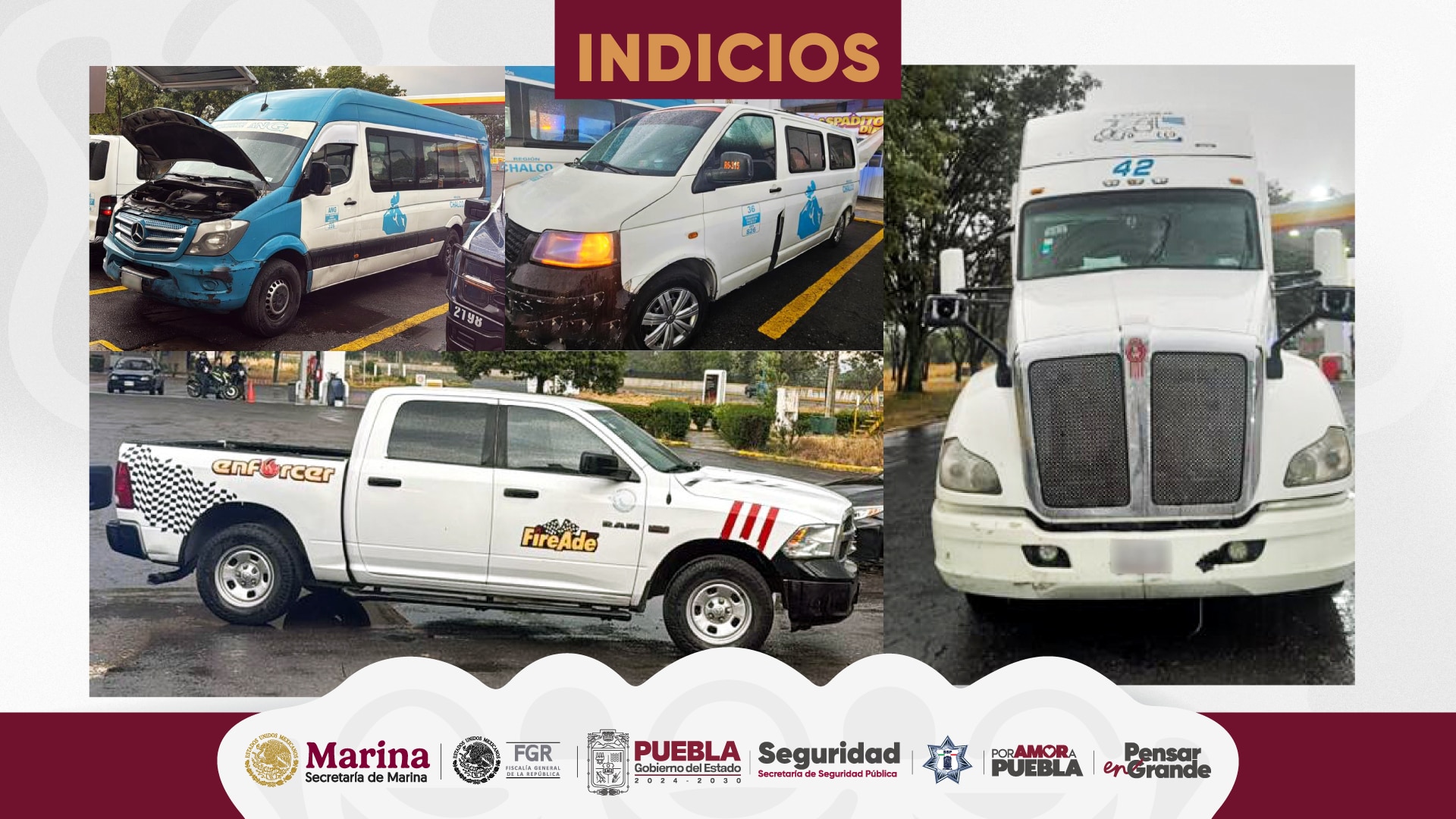 Se aseguraron tres camionetas con cajas de abarrotes y un inhibidor de señal | Foto: SSP