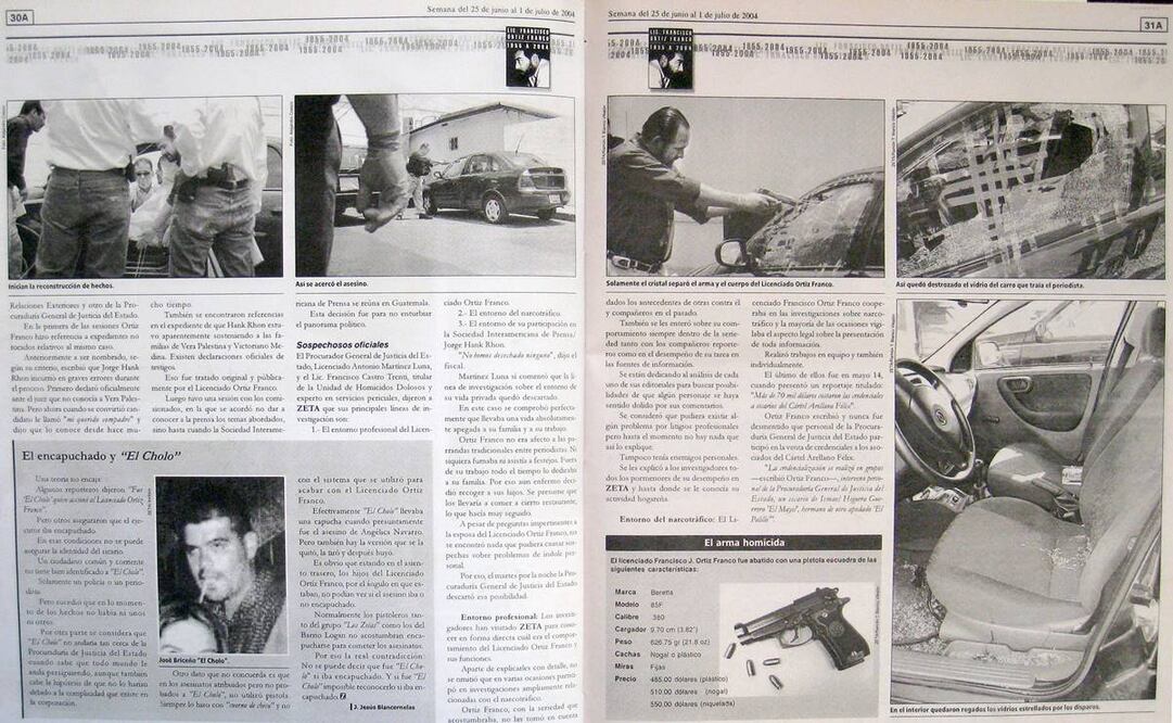 En las páginas del semanario Zeta se detalló cómo ocurrió el atentado contra Francisco Ortiz Franco, el 22 de junio de 2004. Fotos: Especial.