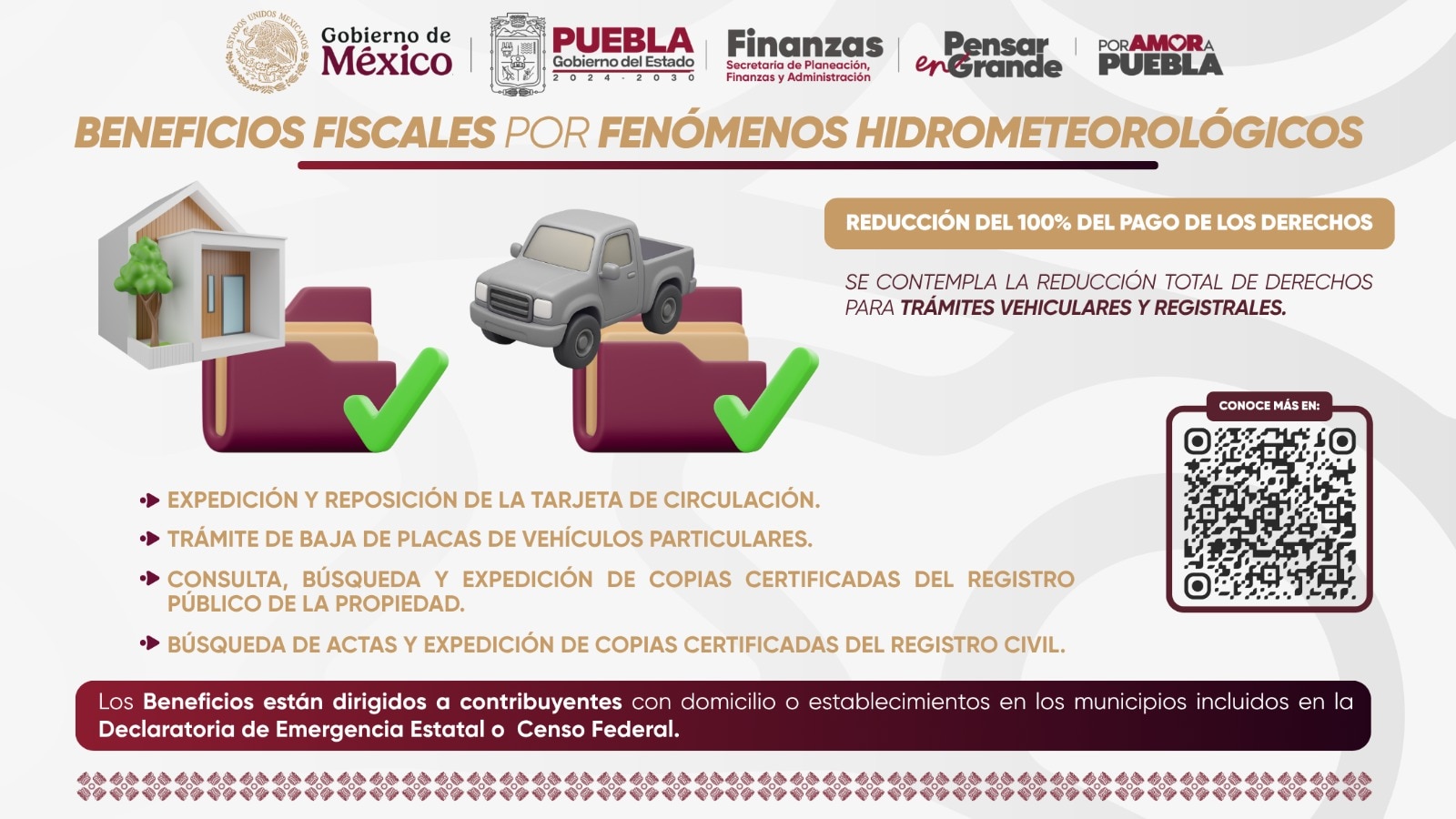Gobierno de Puebla otorga beneficios fiscales a ciudadanos afectados por fenómenos naturales | Foto: Gobierno del Estado