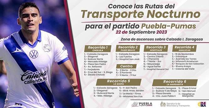 Este 22 de septiembre habrá transporte nocturno para los asistentes al partido del Puebla vs Pumas | Foto: Especial