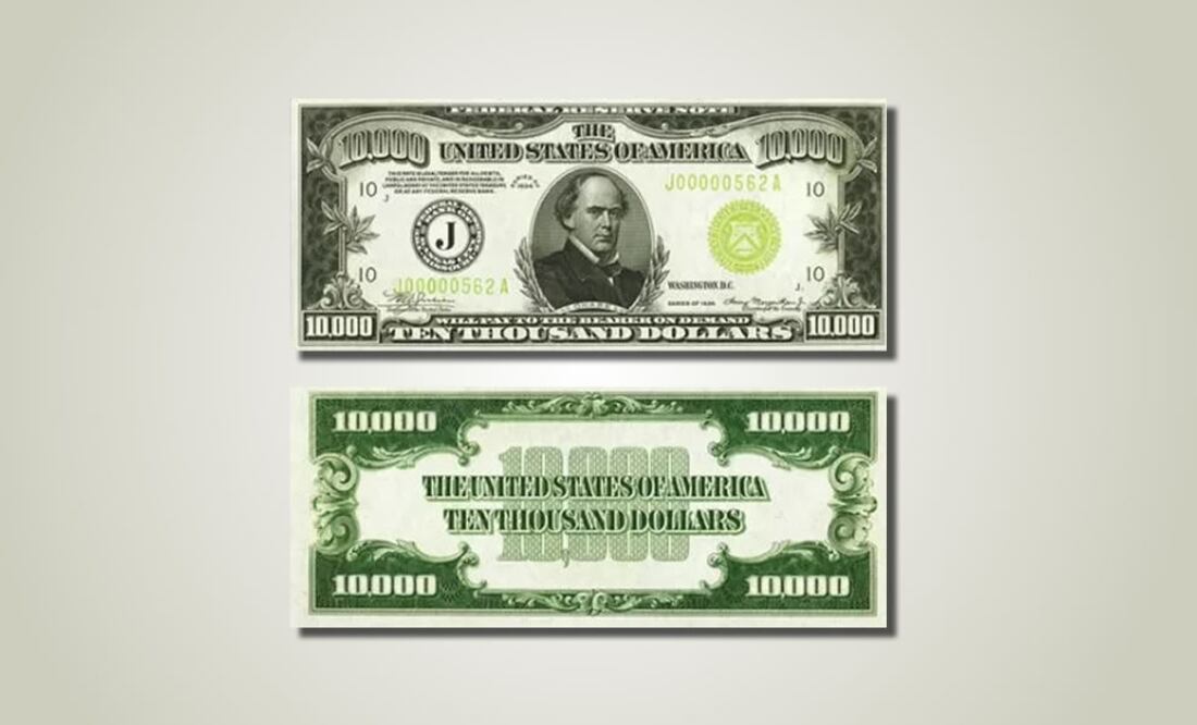 El billete de 10,000 dólares tiene en su anverso la imagen de Salmon P. Chase. Foto: Museo de Finanzas de Estados Unidos
