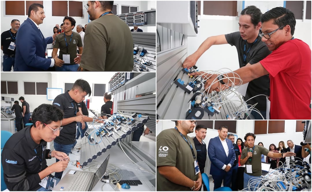 El gobernador de Puebla, Alejandro Armenta, recorrió el aula donde se lleva a cabo el certamen universitario | Foto: Gobierno del Estado