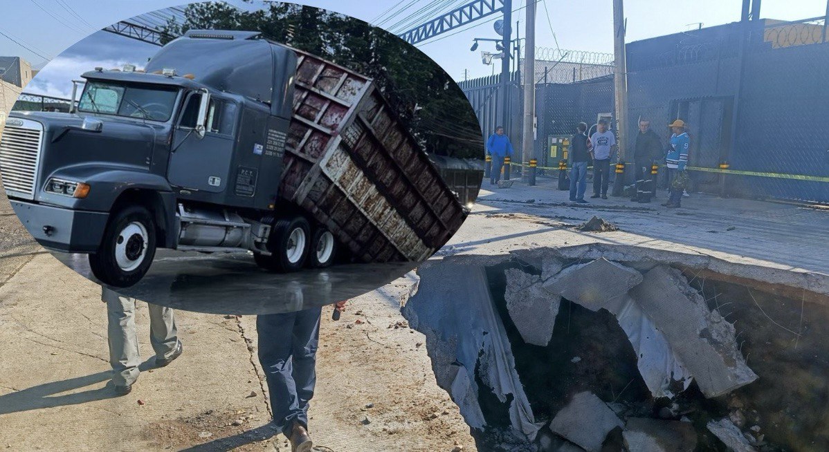 Liberan tractocamión que cayó en un socavón gigante en Amozoc