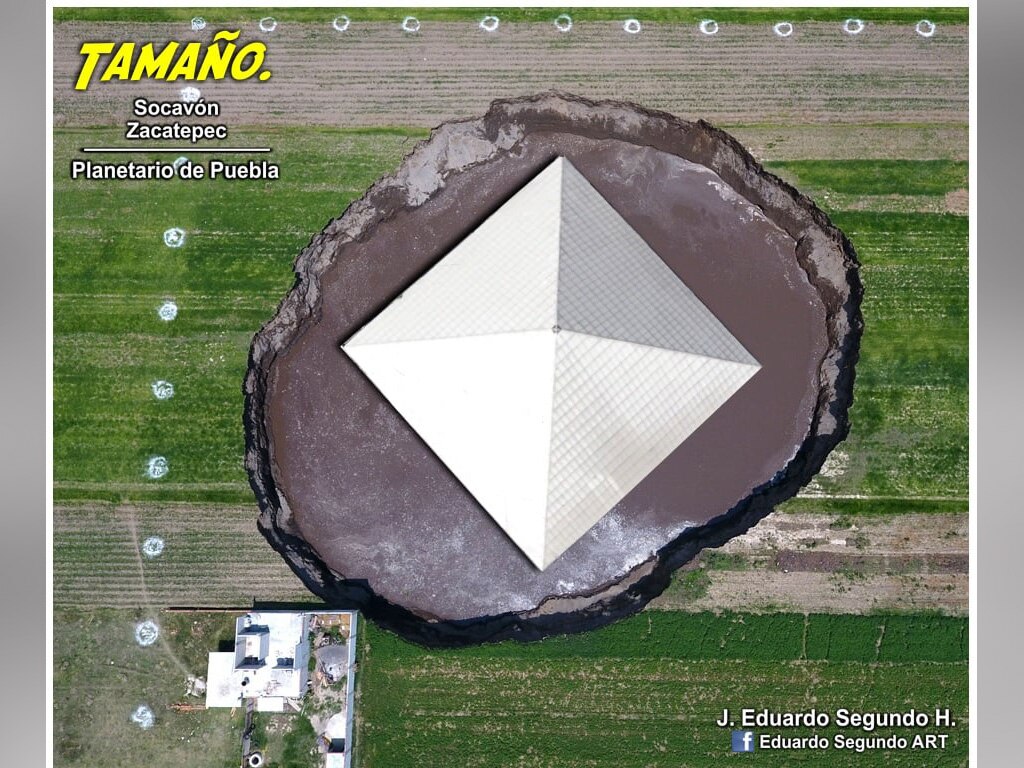 Comparan tamaño del socavón con la catedral de Puebla y otros sitios