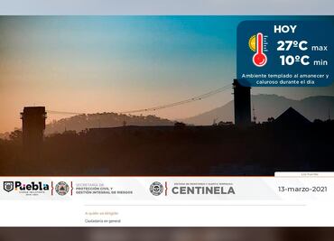 El clima en Puebla, 13 marzo 2021