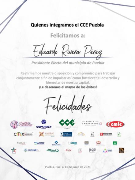 Felicitan empresarios a Eduardo Rivera por triunfo electoral