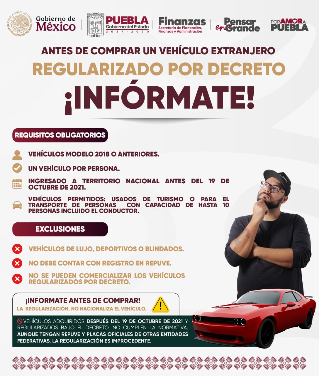 Estos son los requisitos para regularizar autos chocolate en Puebla | Foto: Gobierno de Puebla