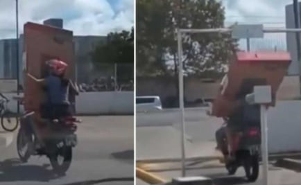 Viral: pareja compra pantalla y se les cae durante viaje en moto 
