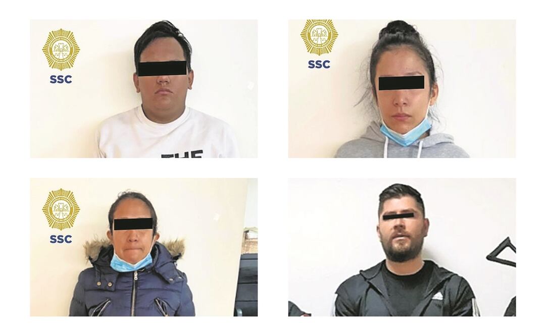 Rogelio “R”, alias El Memín, Lesli “N”, alias La Lu, María del Carmen “R”, La Carmencita y Geovany “M”, alias El Alemán. Foto: Especiales