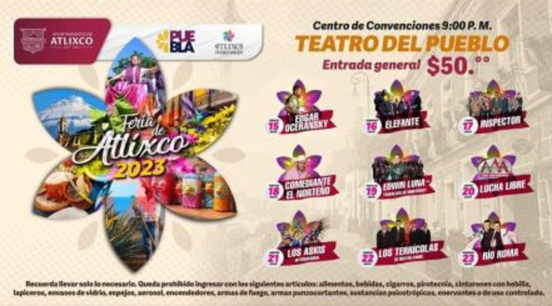 Anuncian la Feria de Atlixco 2023, checa la increíble cartelera  