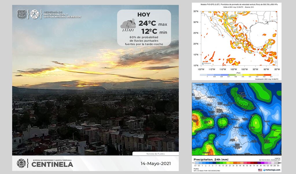 Pronóstico  de clima para Puebla, 14 de mayo 2021