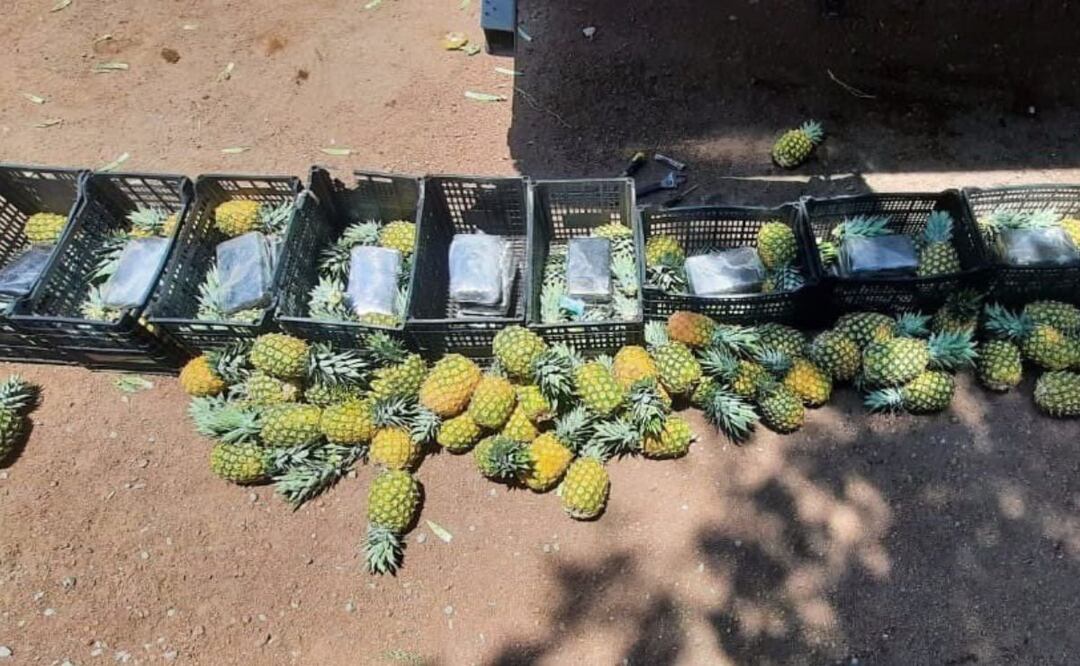 La Guardia Nacional detectó el cargamento de 300 kilos de cocaína escondidos en un tráiler con piñas en la Puebla-Acatzingo. | Foto: Twitter Guardia Nacional