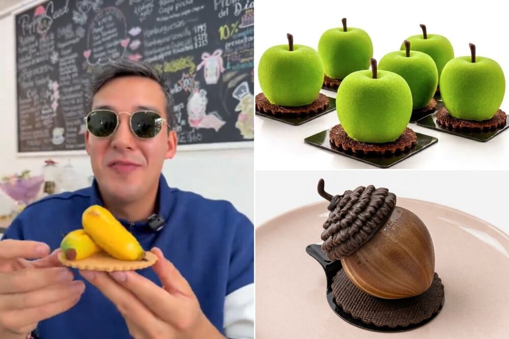 Estas piezas de repostería fina destacan por reproducir con precisión la forma y el sabor de distintas frutas | Foto: Captura de video en TikTok Ale Invita / FB Poppy Seed