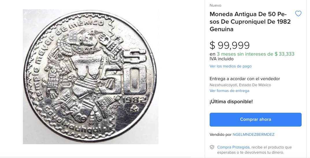 Una moneda de 50 pesos se cotiza hasta en un millón | Mercado Libre