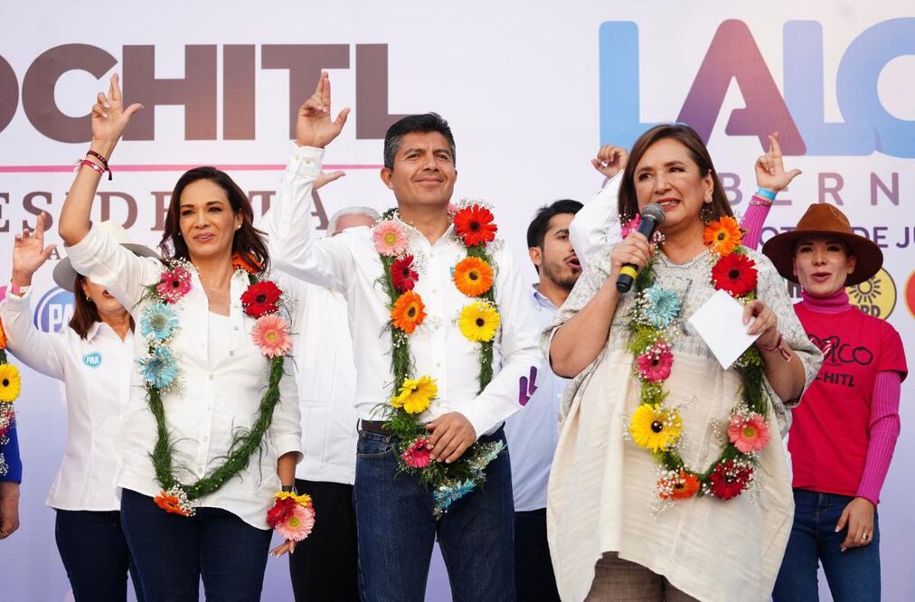 Lalo Rivera y Xóchitl Gálvez concluyeron el primer día de campaña estatal en San Martín Texmelucan | Foto: Especial