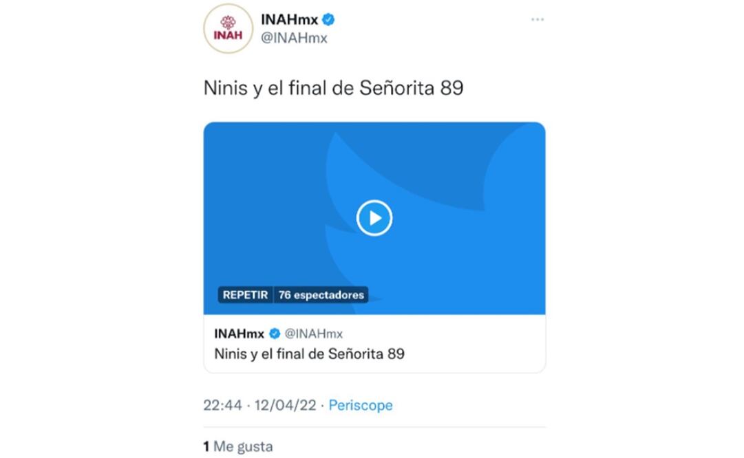 Utilizan cuenta de Twitter del INAH para difundir columna periodística. Imagen: Captura de pantalla vía Twitter