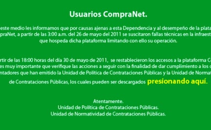 CompraNet no funcionará mañana por mantenimiento