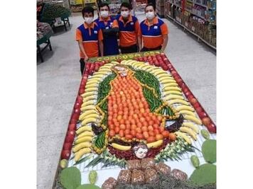 Crean Virgen de Guadalupe de frutas y verduras