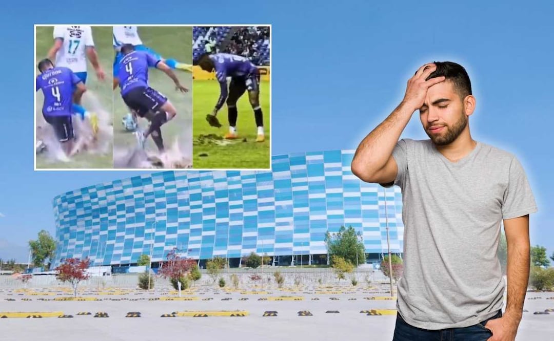 El Estadio Cuauhtémoc sufrió daños durante el partido Puebla vs Mazatlán | Foto: EsImagen / RRSS / Canva